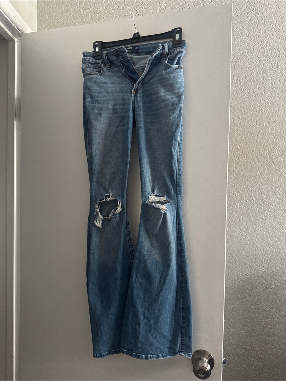 Light Blue Distressed Flare Jeans - Women